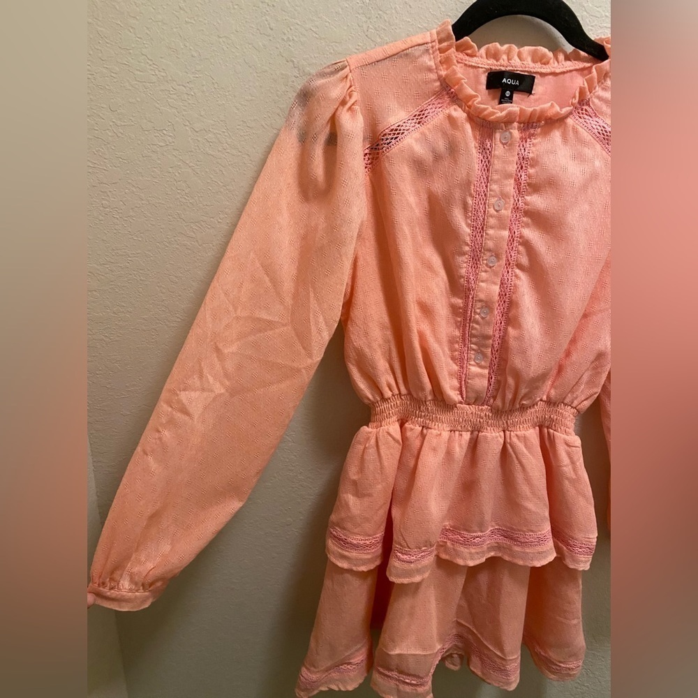 Aqua Bloomingdale's Pink Tiered Ruffled Long Sleeve Mini Dress Size XS - Picture 8 of 9